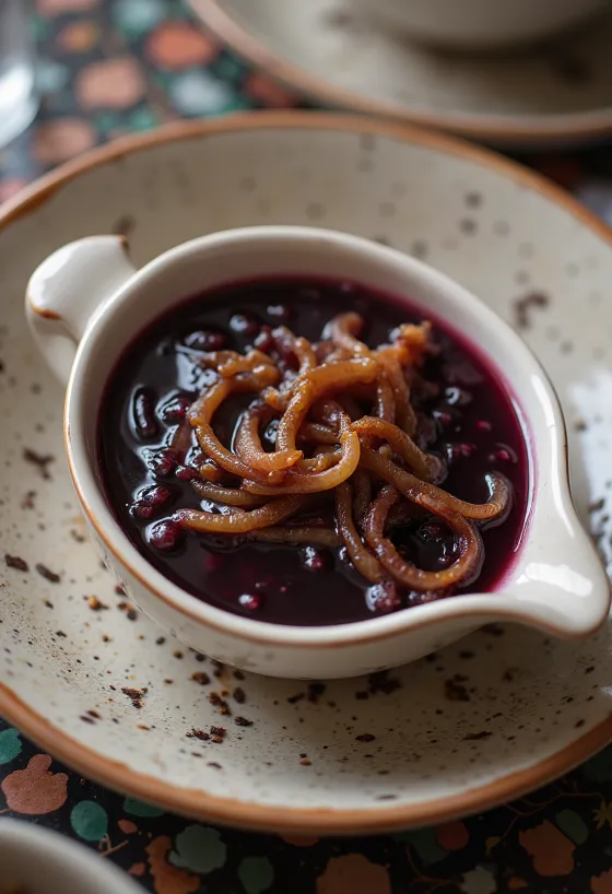 Spicy red wine onion sauce served