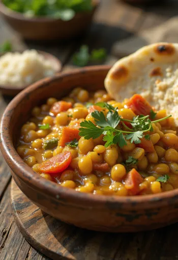 Panchratna dal mix of five lentils garnished with fresh coriander