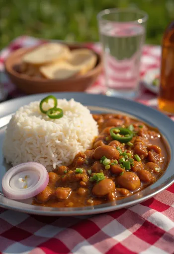 Rajma chawal, Indian red kidney bean curry served with basmati rice in a bowl