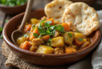 Shurpa with vegetables, rich and spicy soup with vegetables and chicken meat