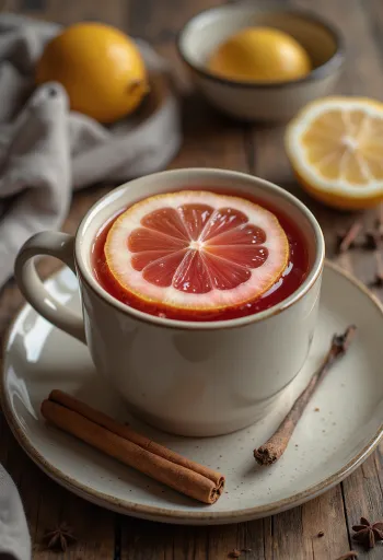 Spiced hot drink served with cinnamon and lemon