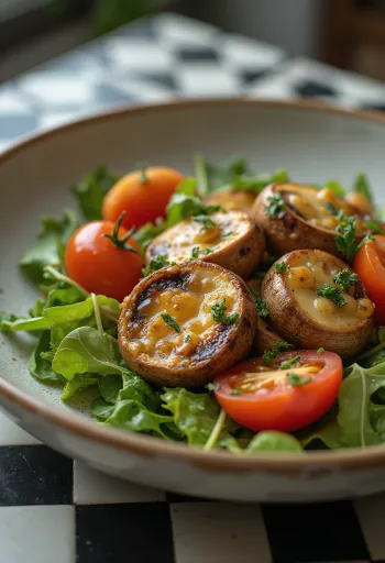 Grilled mushroom salad with fresh vegetables