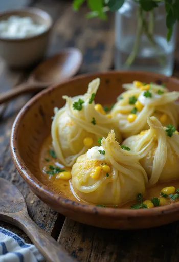 Humita andina with corn and sour cream