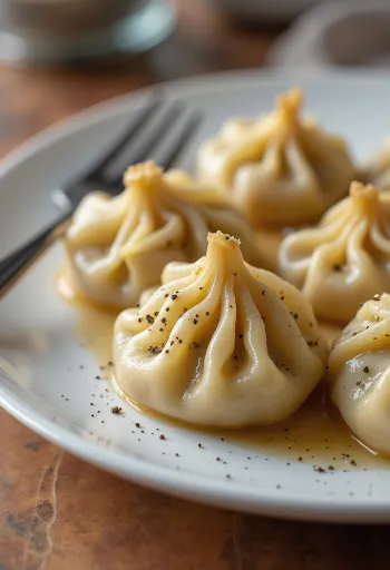 Khinkali meat dumplings served