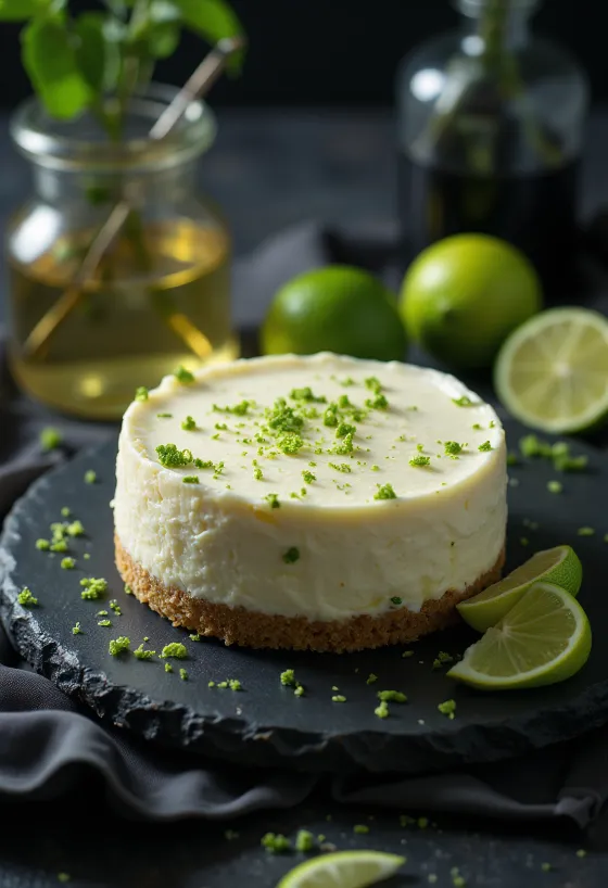 Lime and mint cheesecake served in slices