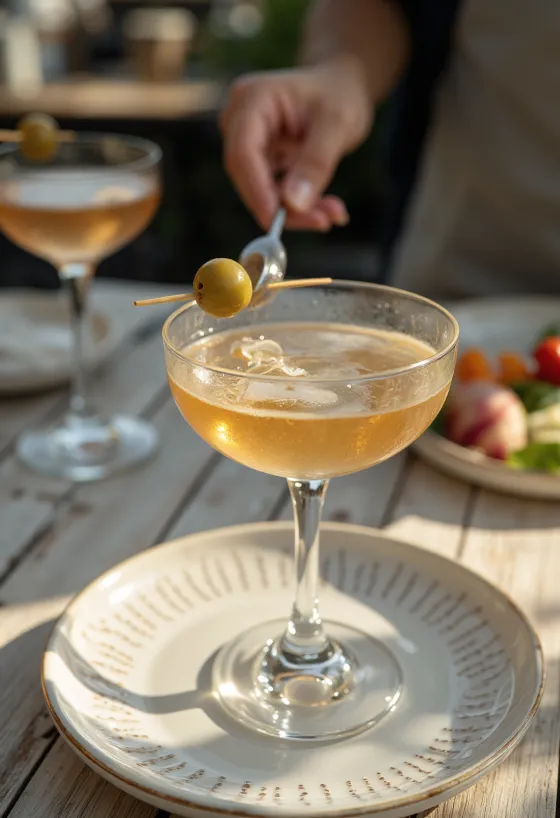 Martini cocktail decorated with an olive