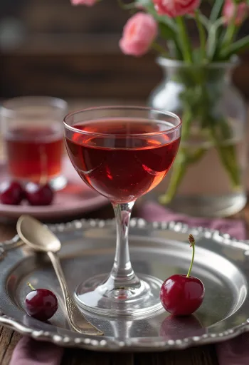 Sour cherry brandy served in a bottle
