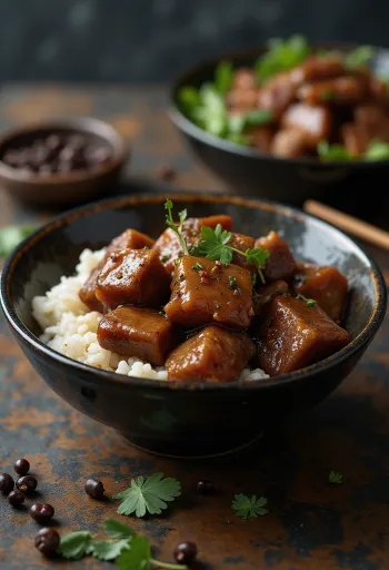 Pork adobo served with steamed rice