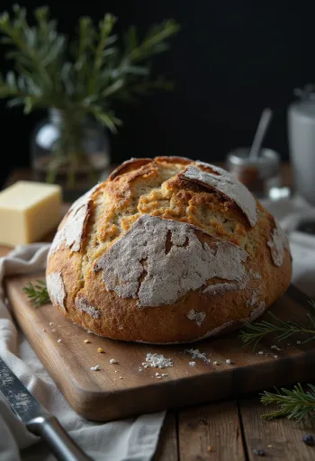 Ruislimppu shaped classic Finnish rye bread, dark brown, with floured crust