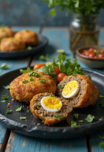 Mexican style Scotch egg, served with fresh coriander