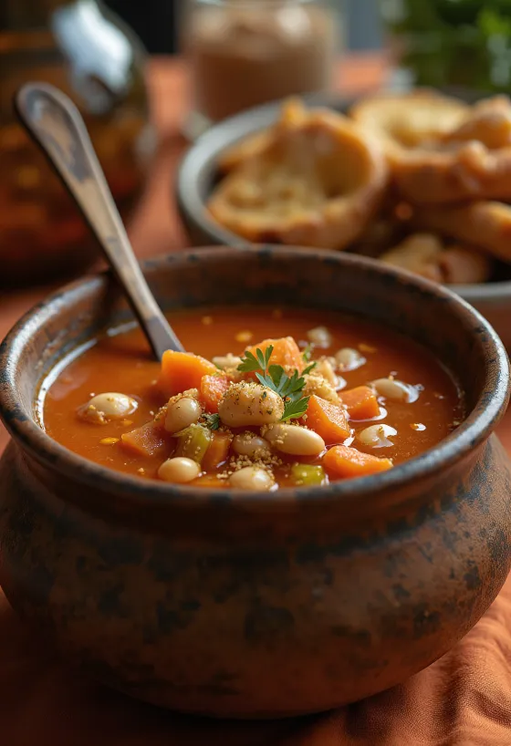 Vegan bean soup with smoked paprika served