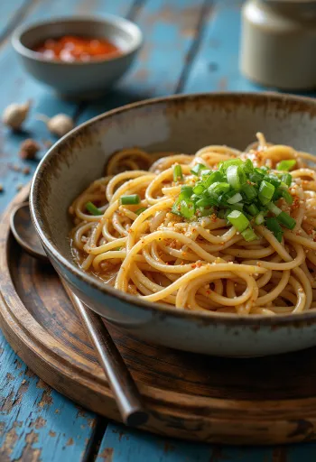 Zaru soba with shichimi togarashi, served with soy sauce and fresh ginger