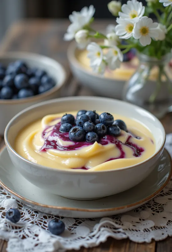 Blueberry Vanilla Custard Sauce served in a jug