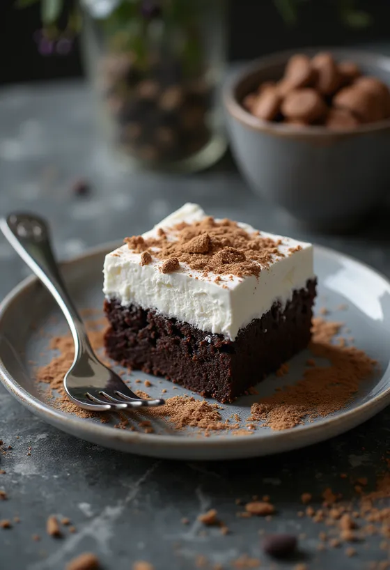 Chocolate cream sponge slice served