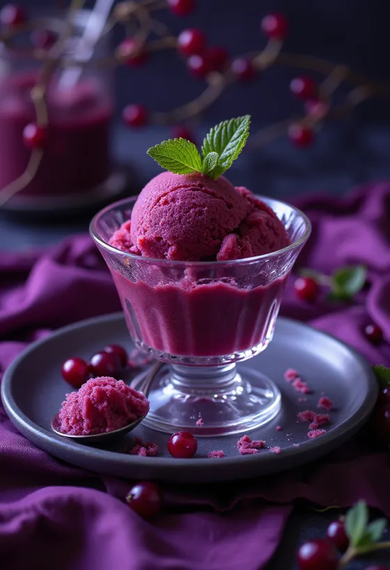 Homemade blackcurrant sorbet refreshing dessert