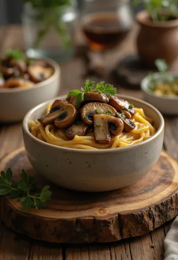 Mushroom balsamic sauce served with pasta