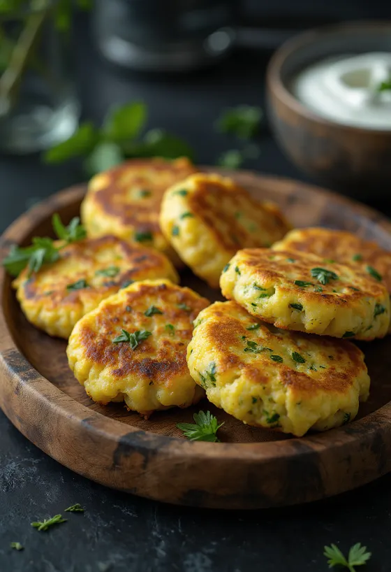 Kolokithokeftedes with mint and dill, vegetable fritters with fresh herbs