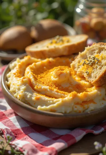 Liptauer spread served with fresh vegetables and on toast