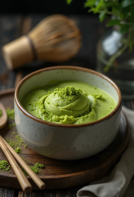 Matcha tea parfait served