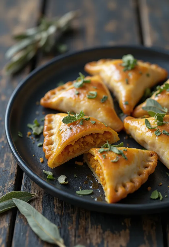 Roasted pumpkin and sage empanada golden brown