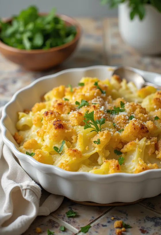 Vegan Savoy cabbage gratin served