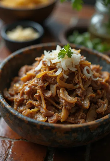 Carne Seca served with rice and fresh coriander