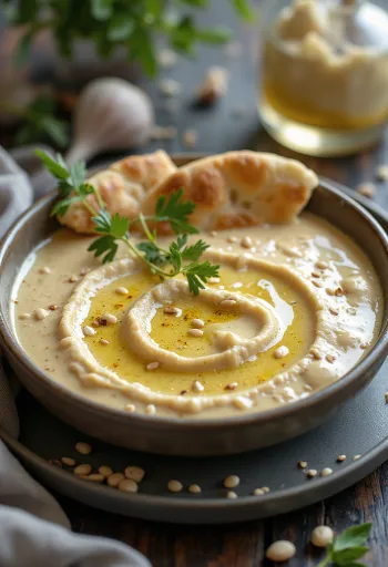 Curried garlic tahini sauce served