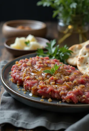 Kibbeh Nayyeh raw meat appetiser Middle Eastern style served