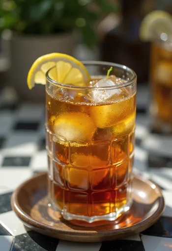 Mint iced tea with lime slices and fresh mint leaves in a glass