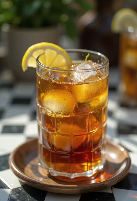 Mint iced tea with lime slices and fresh mint leaves in a glass