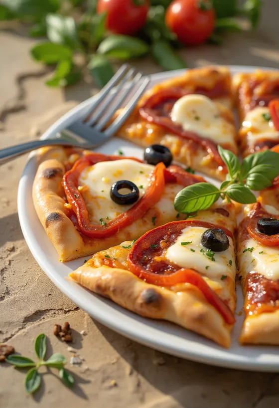 Pizza Española with chorizo, red pepper and olives