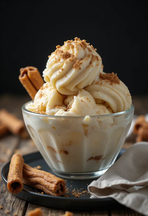 Churro ice cream served with cinnamon and sugar