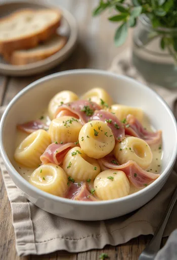 Smoked ham gnocchi served