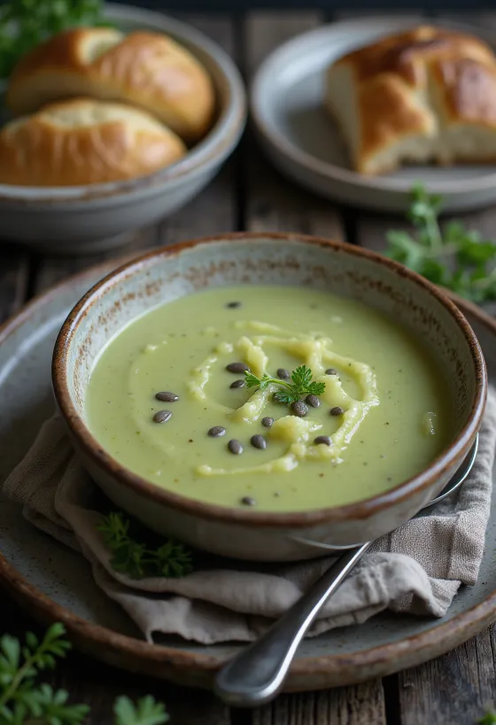 Creamy savoy cabbage soup served