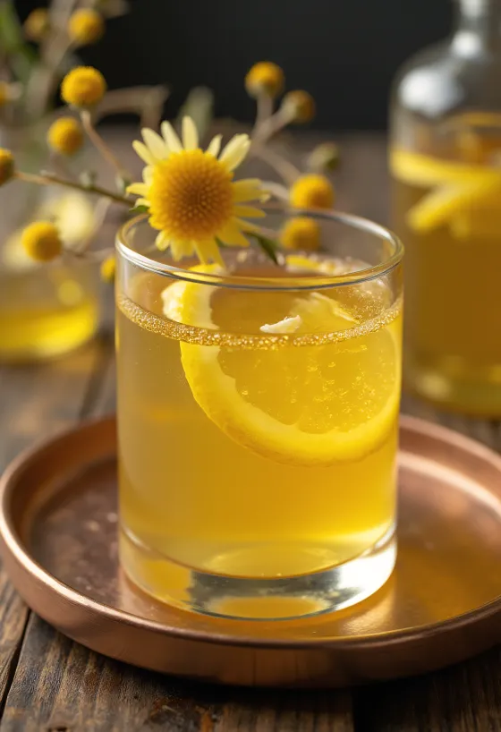 Honeyed elderflower liqueur served in a bottle