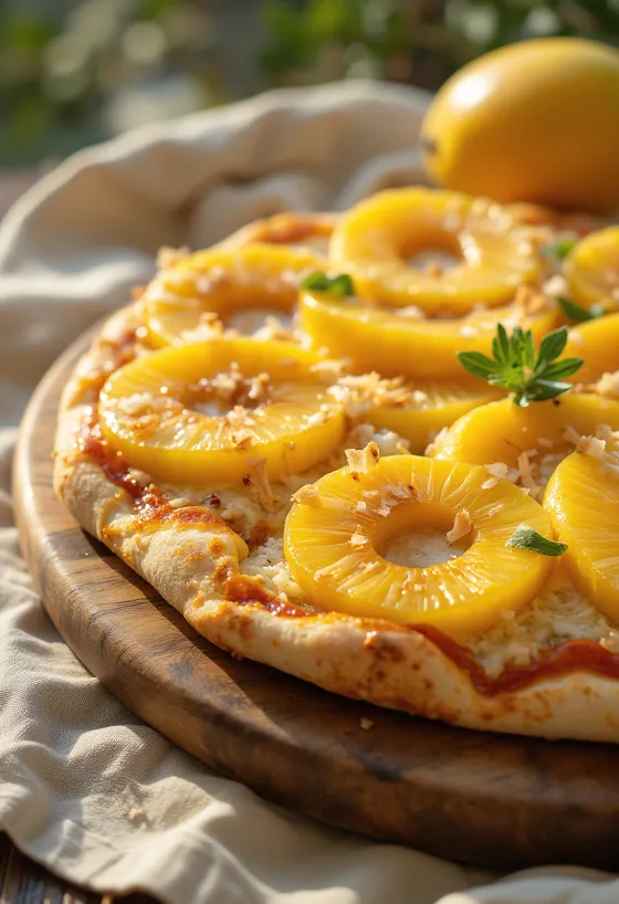 Pizza ai Frutti Tropicali with tropical fruits and ricotta