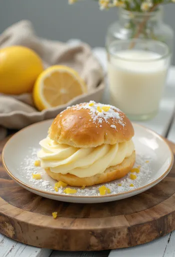 Semlor with lemon cream, fresh buns with lemon filling