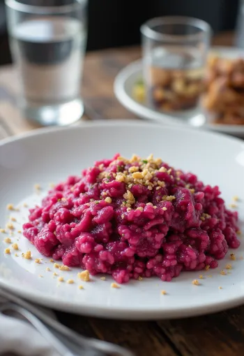 Vegan beetroot risotto served